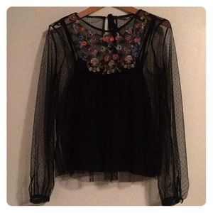 Zara NWT Embroidered Sheer Blouse